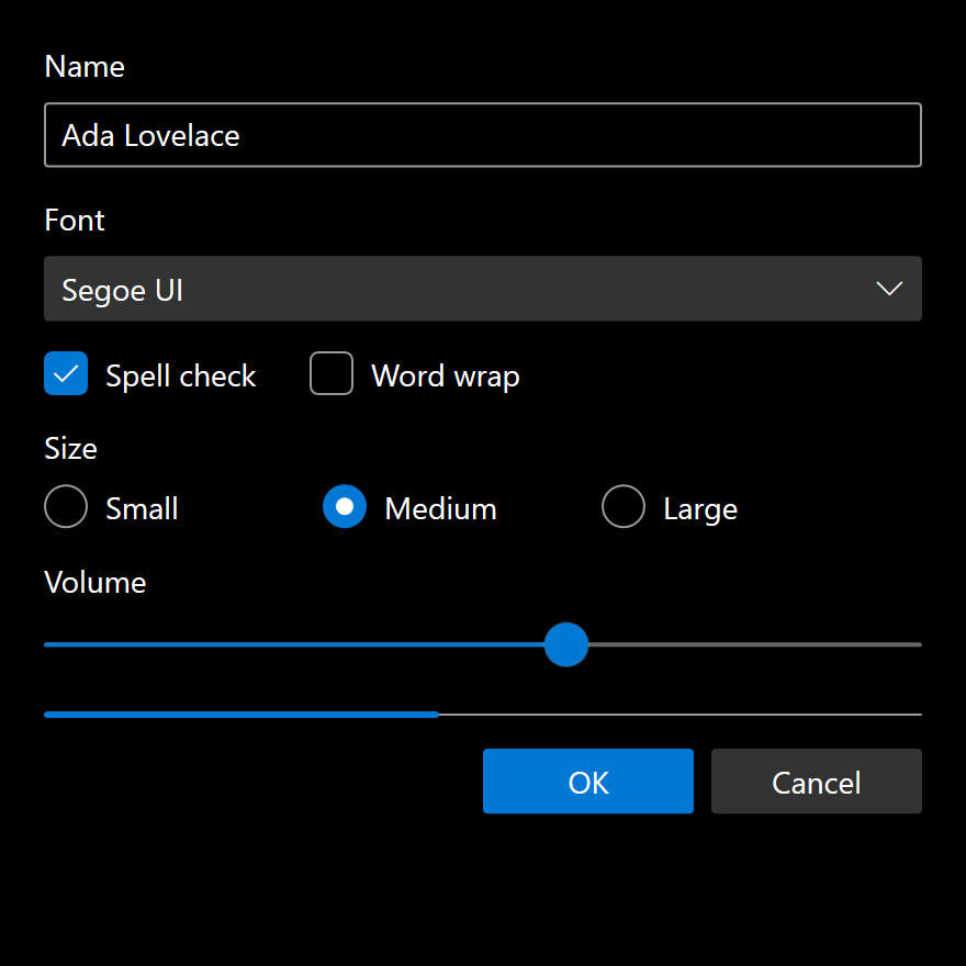 A small form drawn with ThemeVariant::Fluent