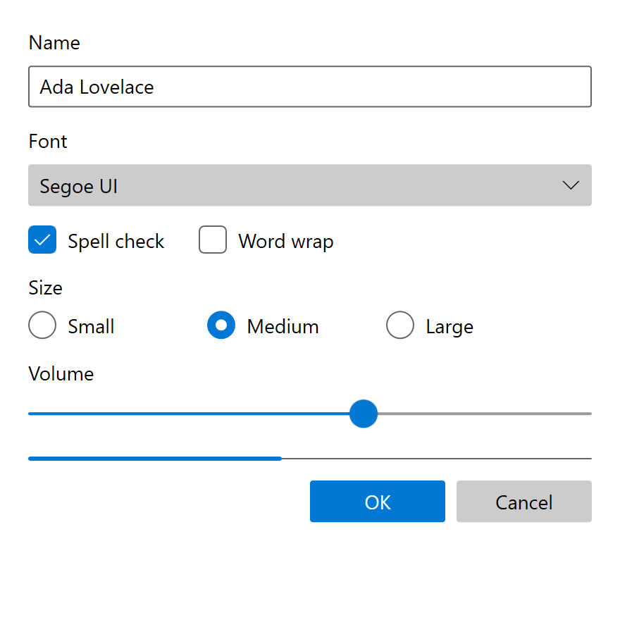 A small form drawn with ThemeVariant::Fluent