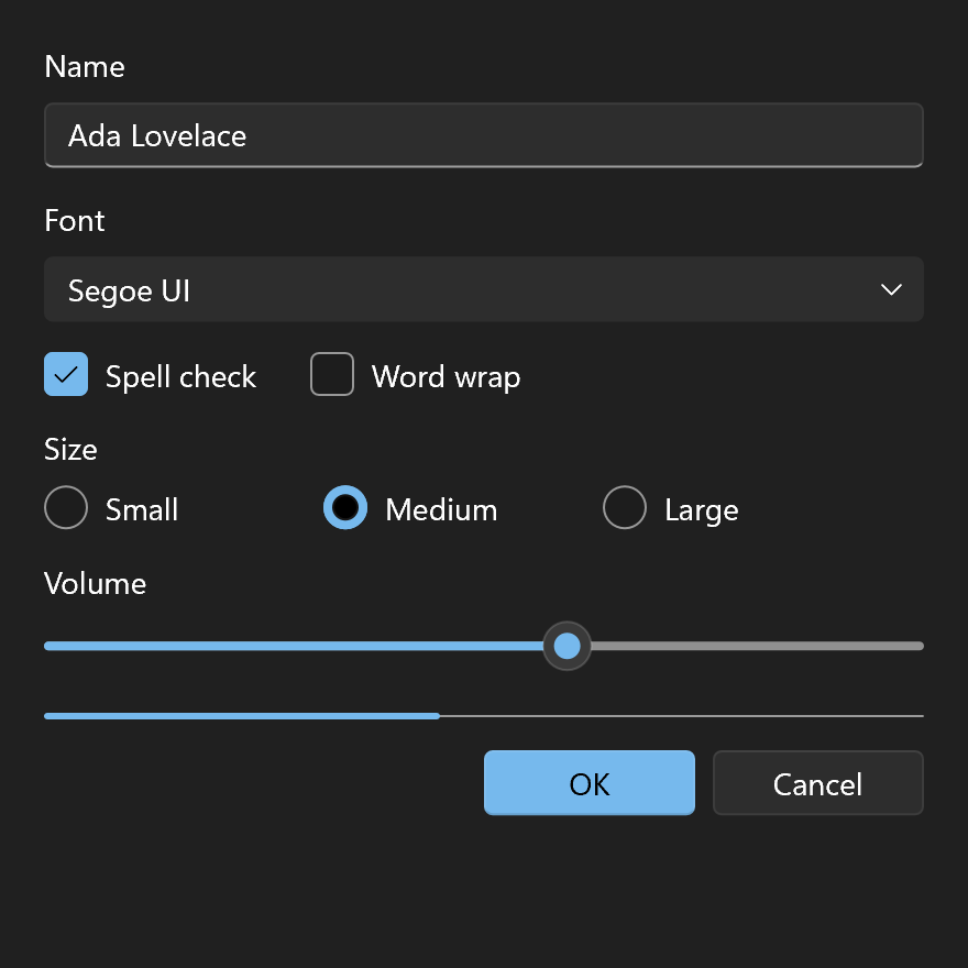 A small form drawn with ThemeVariant::Fluent2