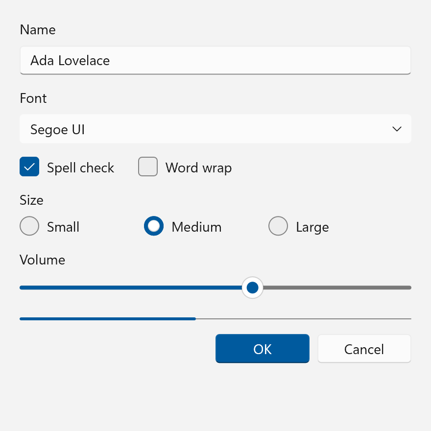 A small form drawn with ThemeVariant::Fluent2