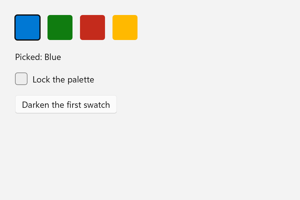 Four color swatches drawn by a custom element