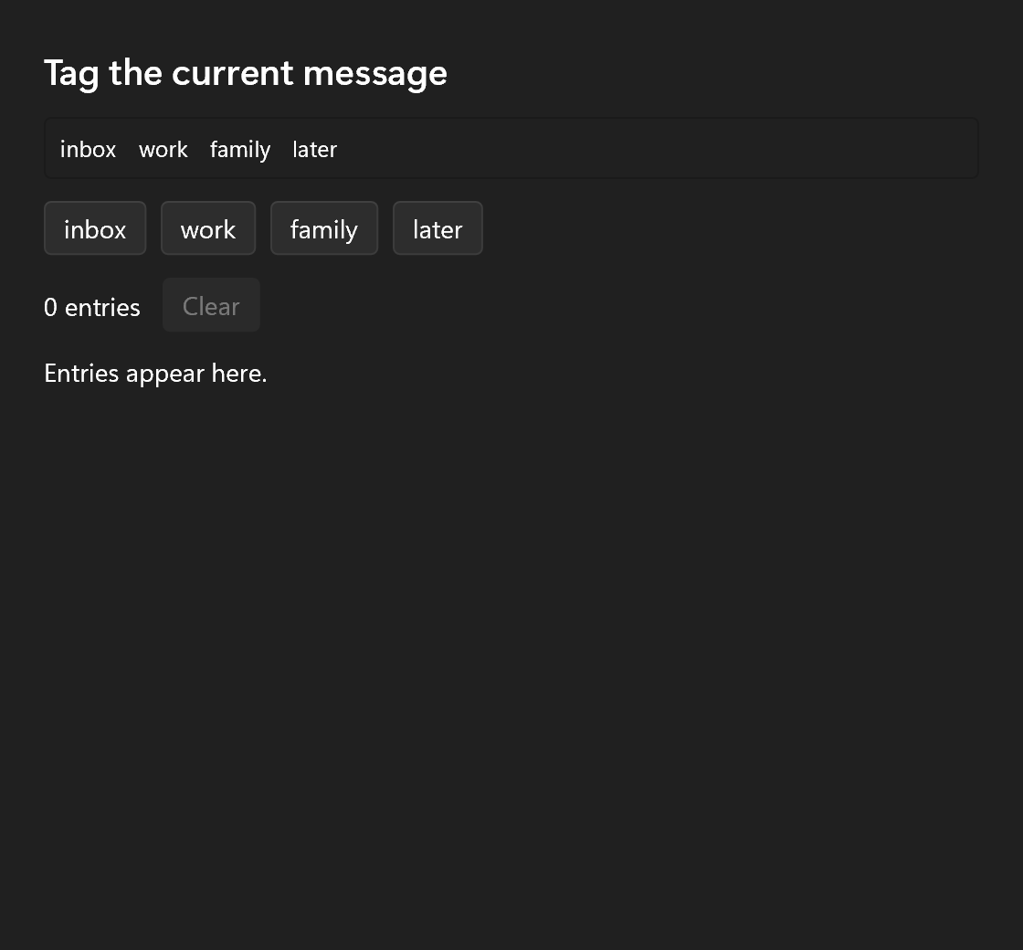 The mixing example: a tag box, tag buttons and an entry list