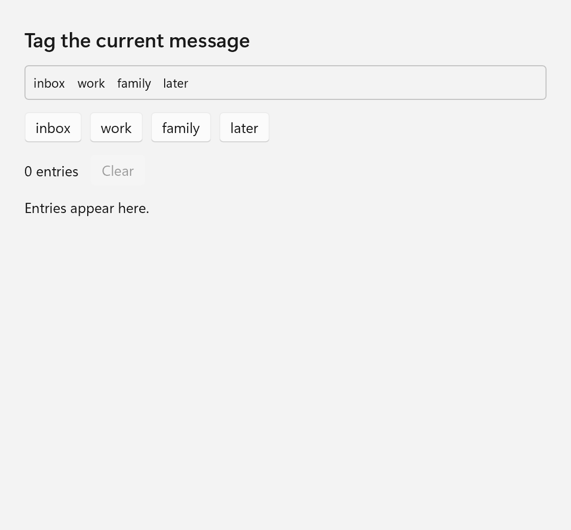 The mixing example: a tag box, tag buttons and an entry list
